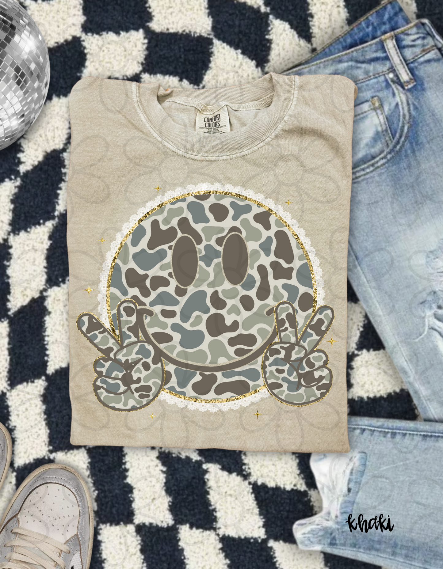 Camo Lace Smiley Peace Sign DTF Transfer