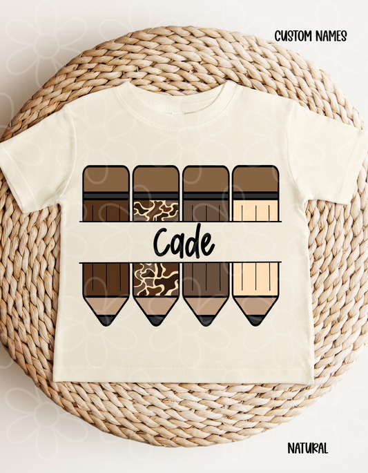 Camo Pencil Custom Name Kids Completed Tee