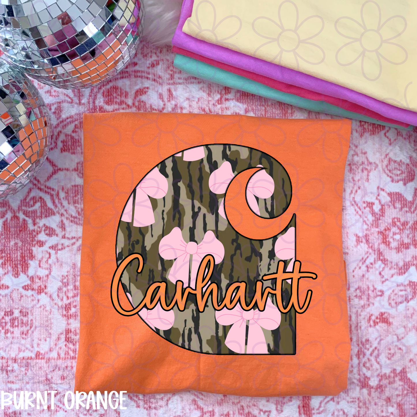 Camo Pink Bows Orange Carhartt DTF Transfer