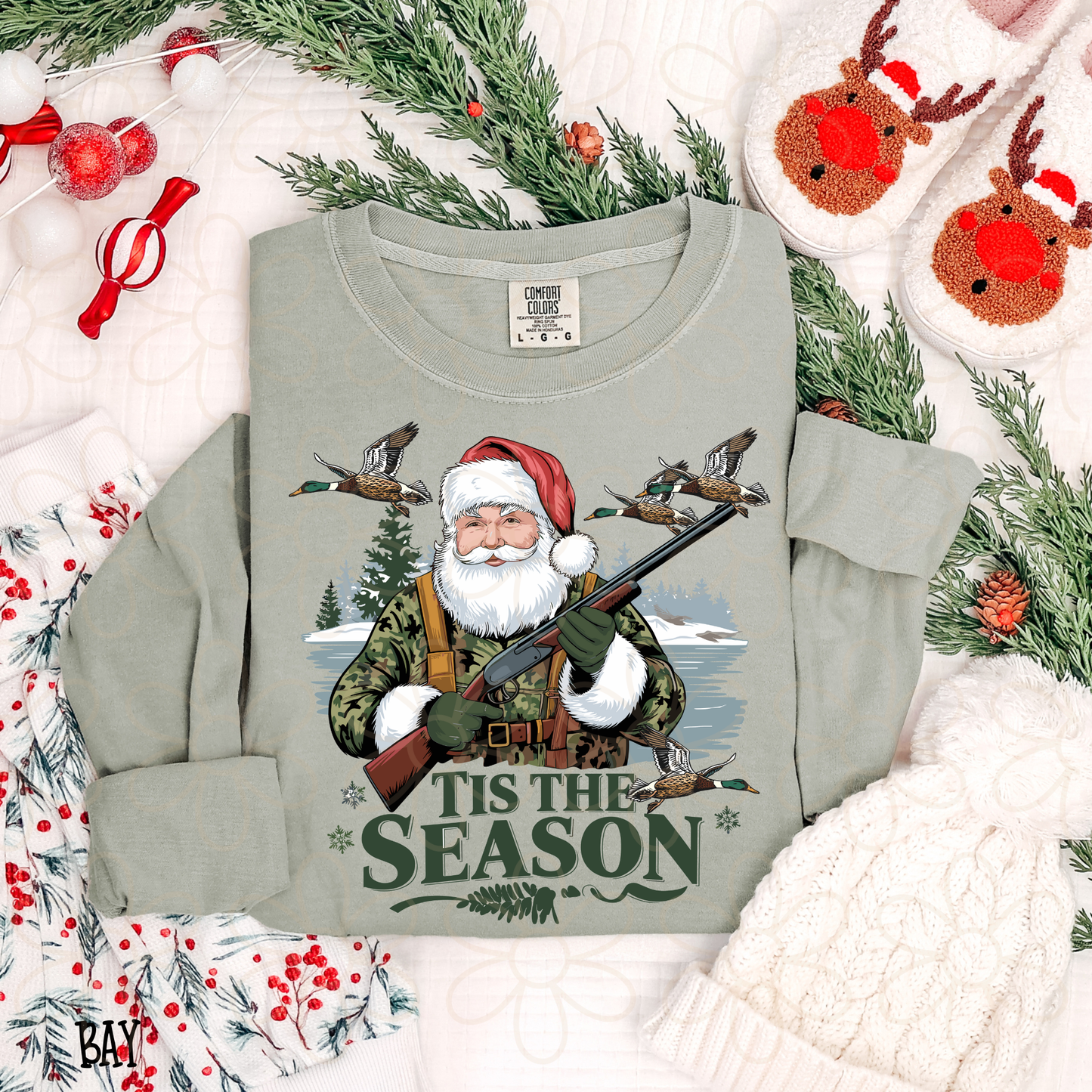 Camo Santa Ducks Tis The Season Kids Completed Tee