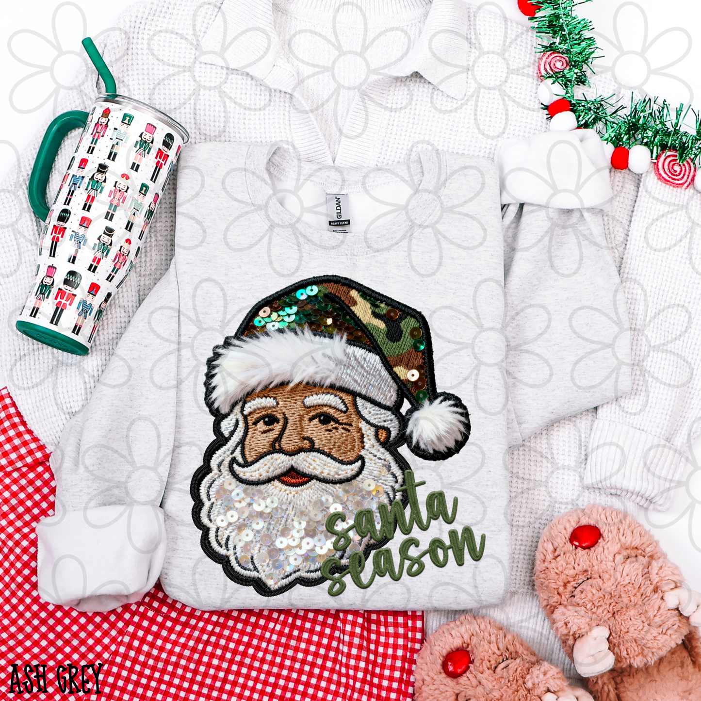 Camo Sequins Santa Season Kids Completed Tee