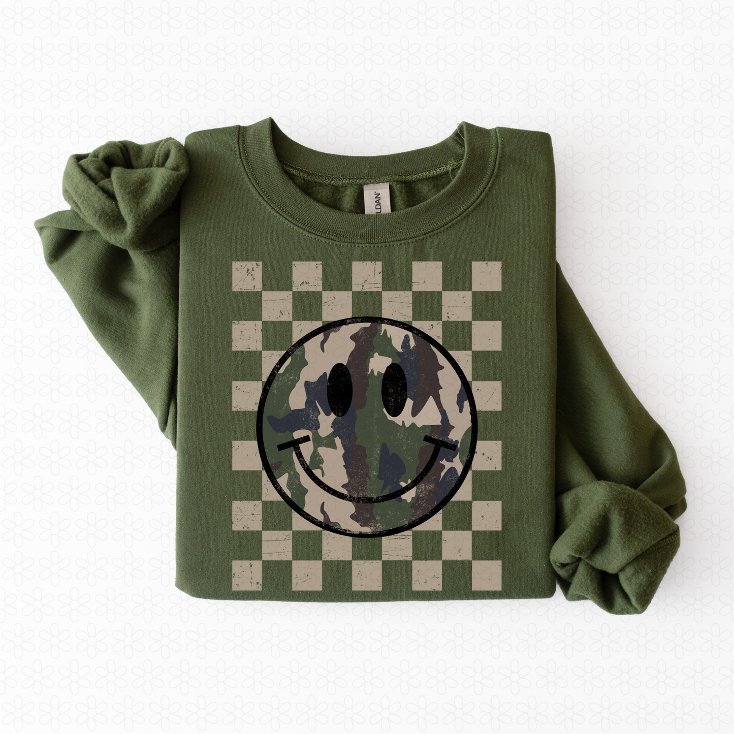 Camo Smiley Tan Checkered DTF Transfer