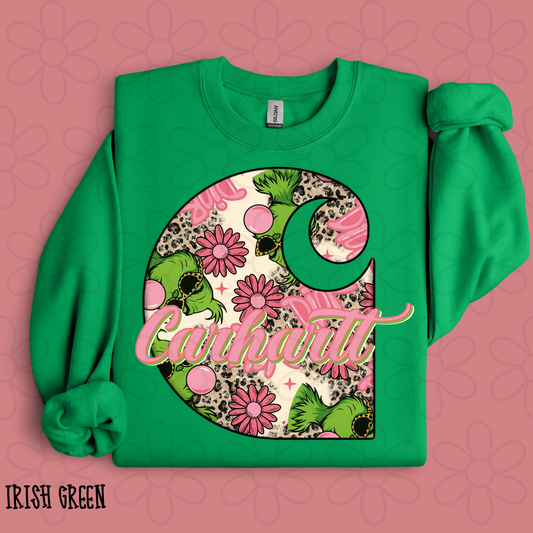 Carhartt Grinch Leopard Flowers DTF Transfer