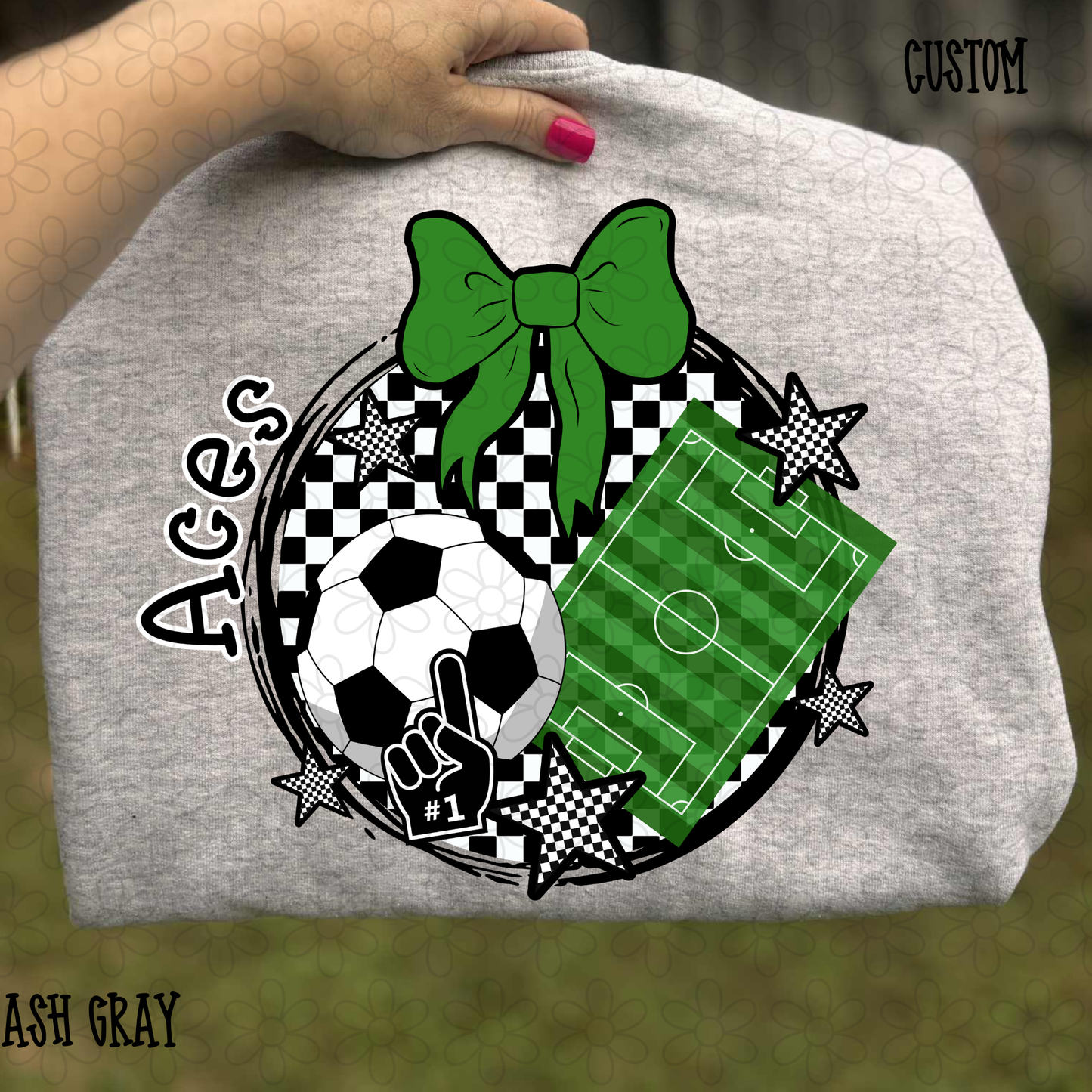Checkered Circle Soccer Custom Name DTF Transfer