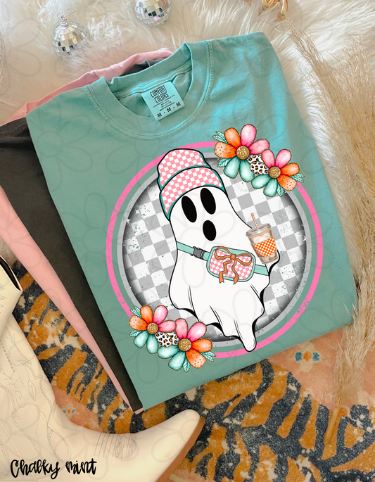 Checkered Ghost Coffee And Purse Kids Completed Tee