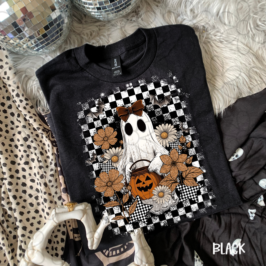 Checkered Ghost Flowers Kids Completed Tee