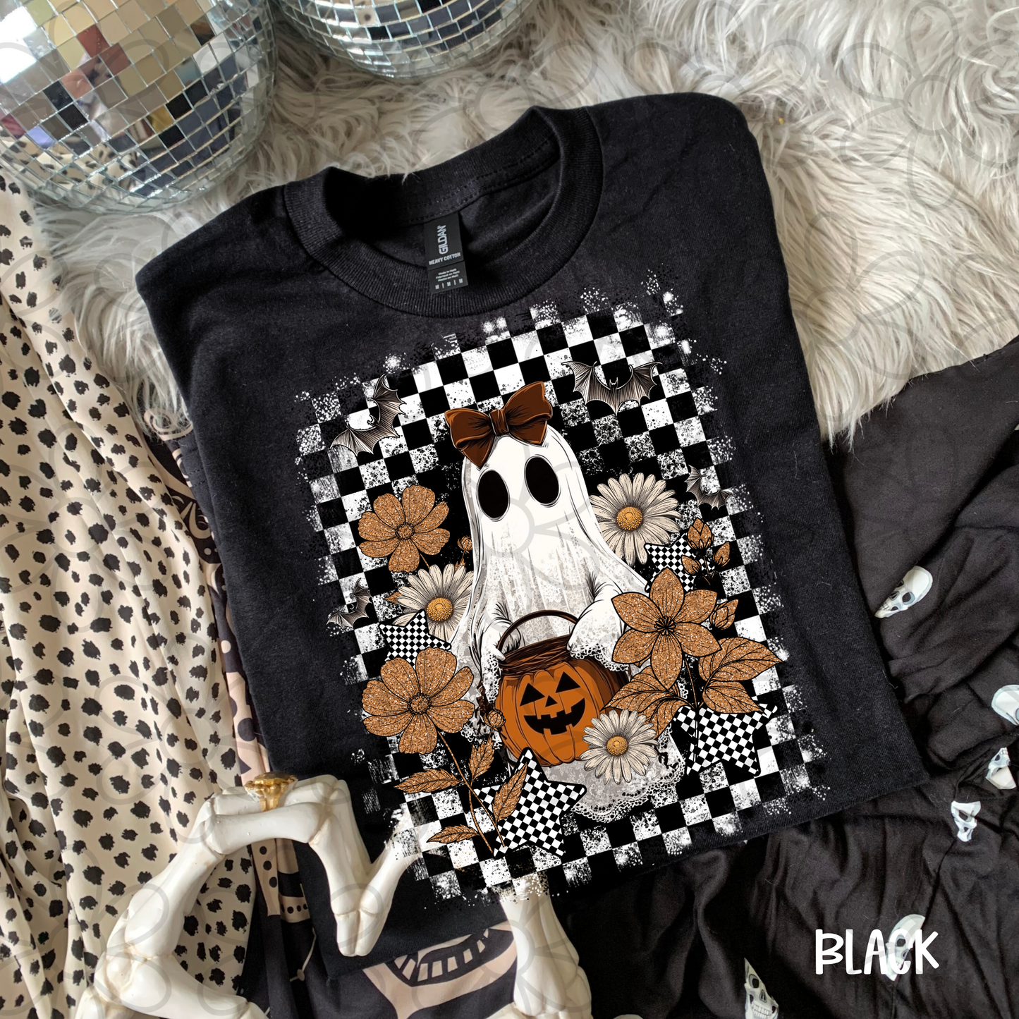 Checkered Ghost Flowers DTF Transfer