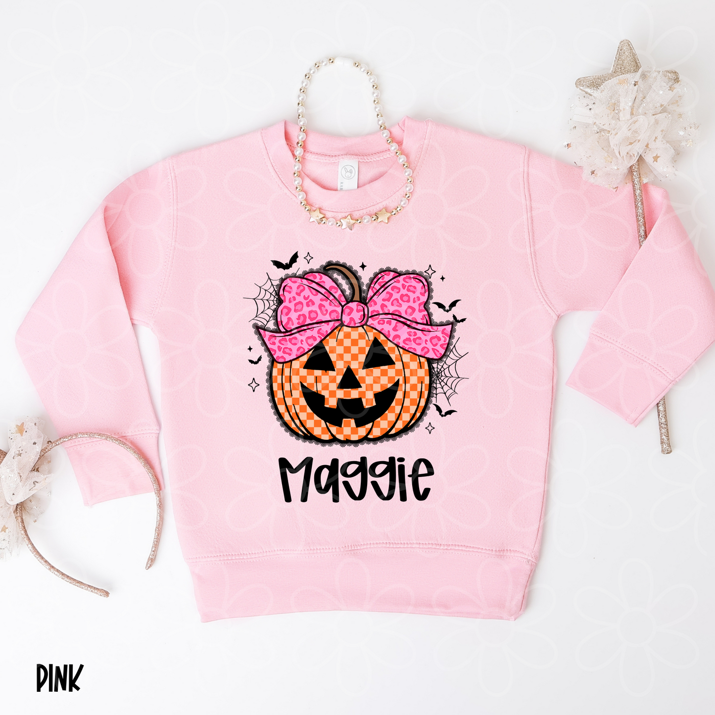 Checkered Pumpkin Leopard Bow Custom Name DTF Transfer