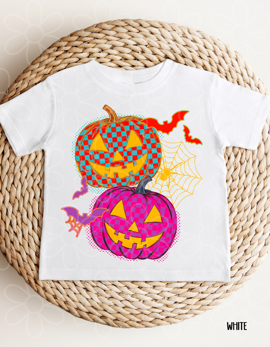 Checkered Pumpkins Red & Purple Kids Completed Tee