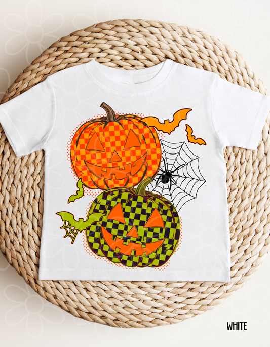 Checkered Pumpkins Orange & Green Kids Completed Tee