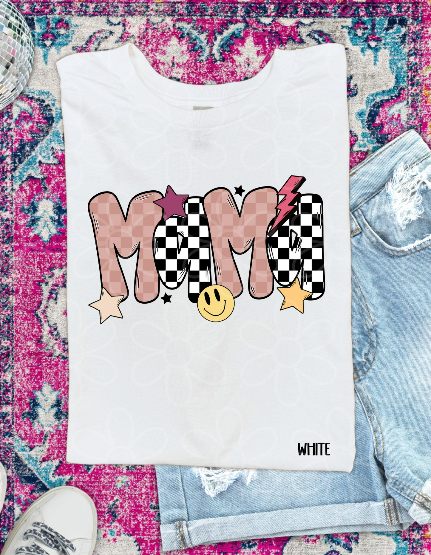 Checkered Retro Smiley MaMa Completed Tee