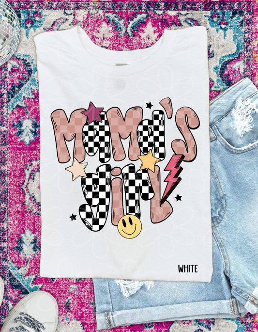 Checkered Retro Smiley MaMa's Girl Kids Completed Tee