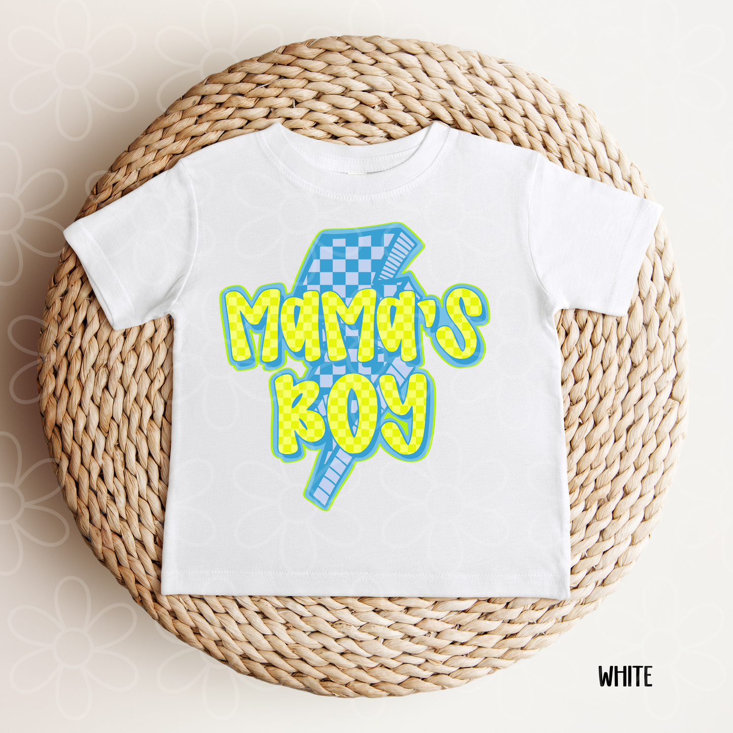 Checkered Yellow Mama's Boy Blue Bolt DTF Transfer