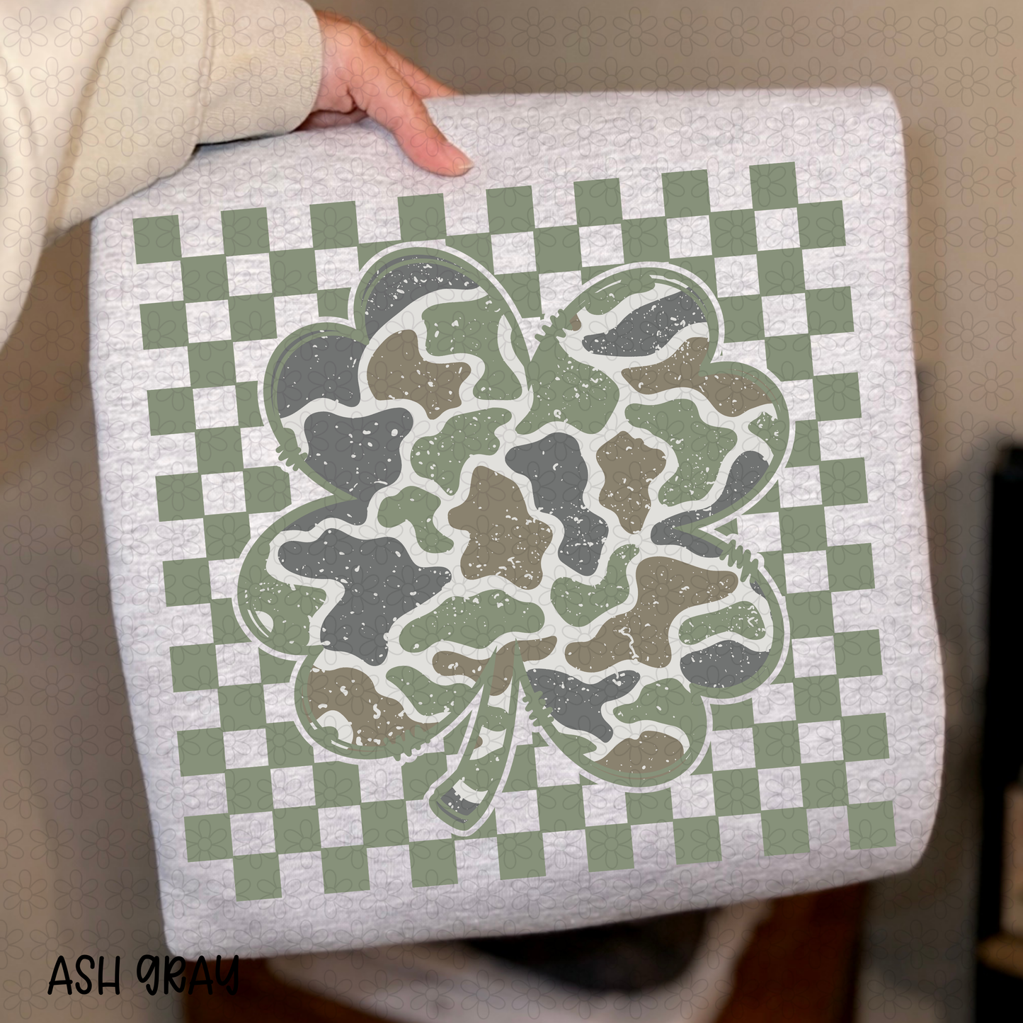 Checkered Four Leaf Clover Camo DTF Transfer