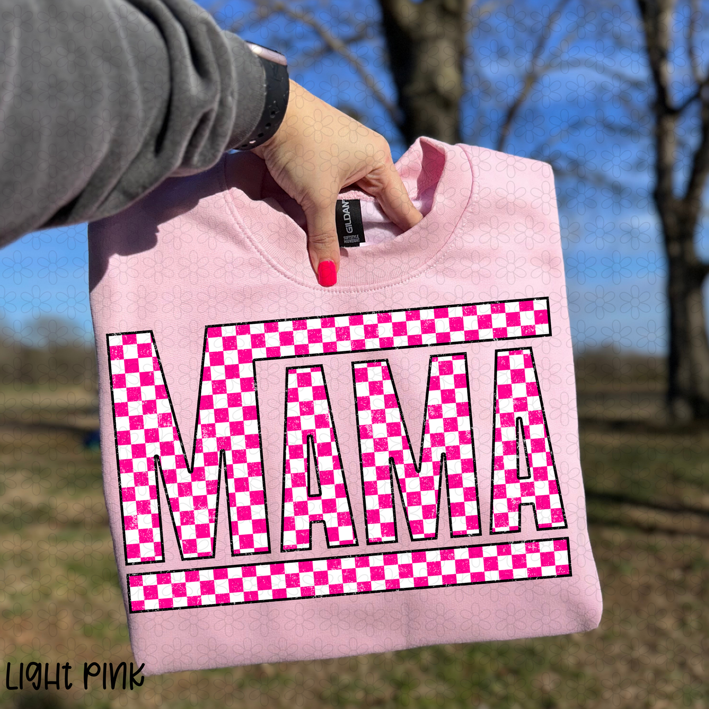 Checkered pink and white mama DTF Transfer