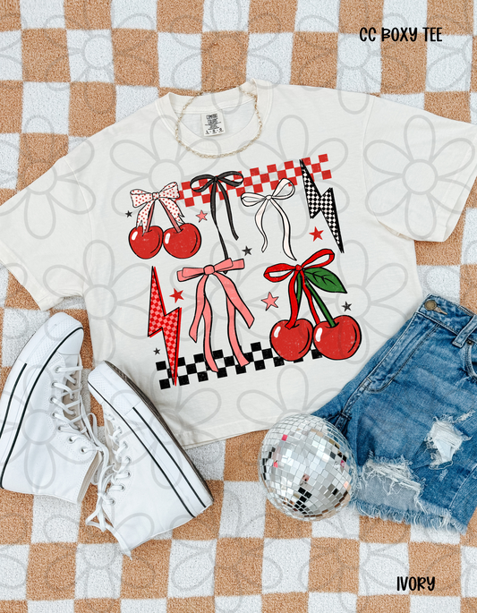 Cherries Bows Checkered Lightning Bolts DTF Transfer
