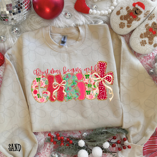 Christmas Begins With Christ Bows Kids Completed Tee