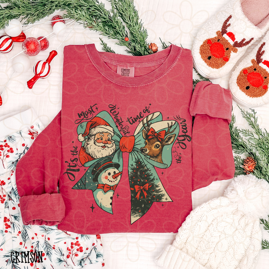 Christmas Bow It's The Most Wonderful Time Of Year Kids Completed Tee