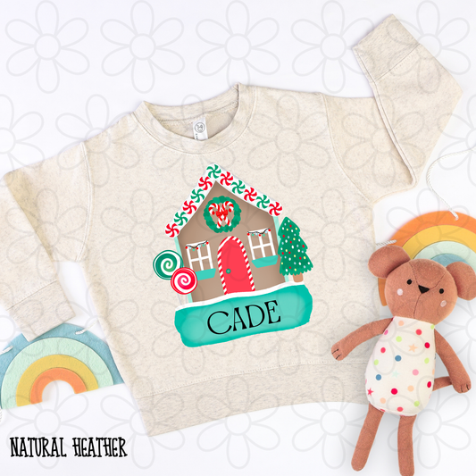 Christmas Gingerbread House Boys Custom Name Completed Tee