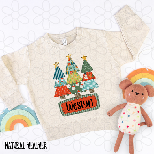 Christmas Tree Patterns Orange Custom Name Kids Completed Tee