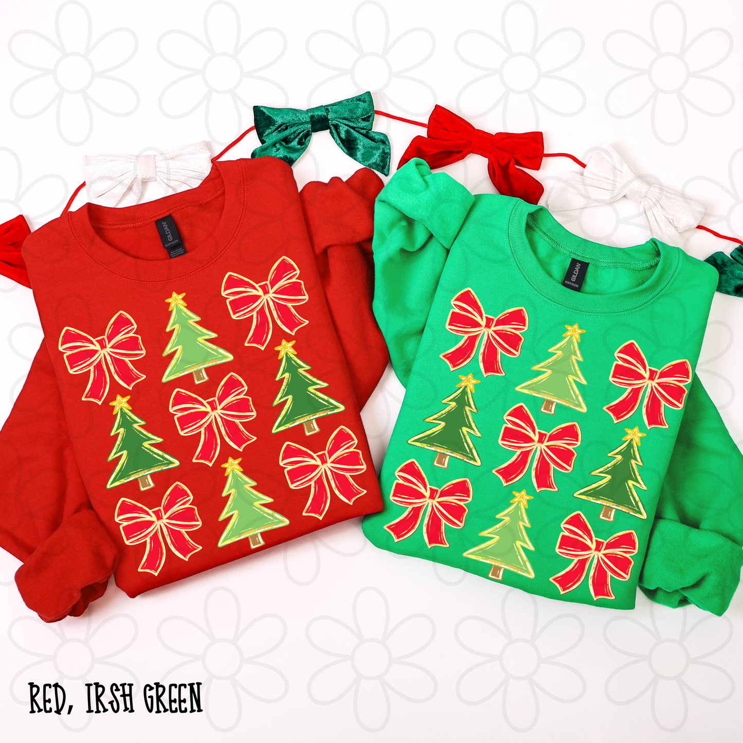 Christmas Trees Red Bows Coquette DTF Transfer