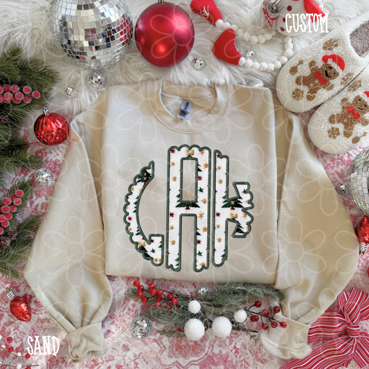 Christmas Trees Stars Custom Monogram Kids Completed Tee