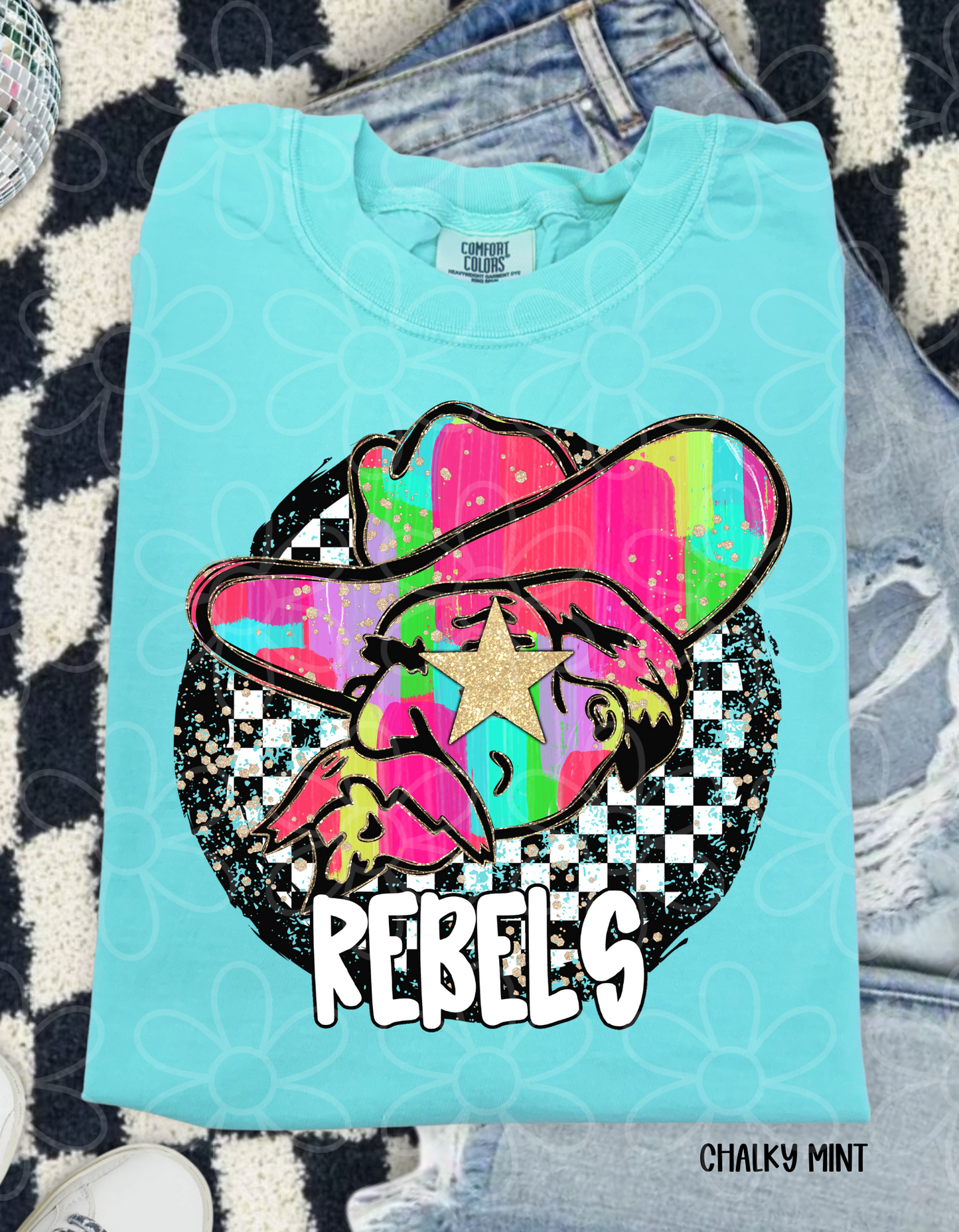 Colorful Checkered Star Sports Teams (Multiple Options) Kids Completed Tee