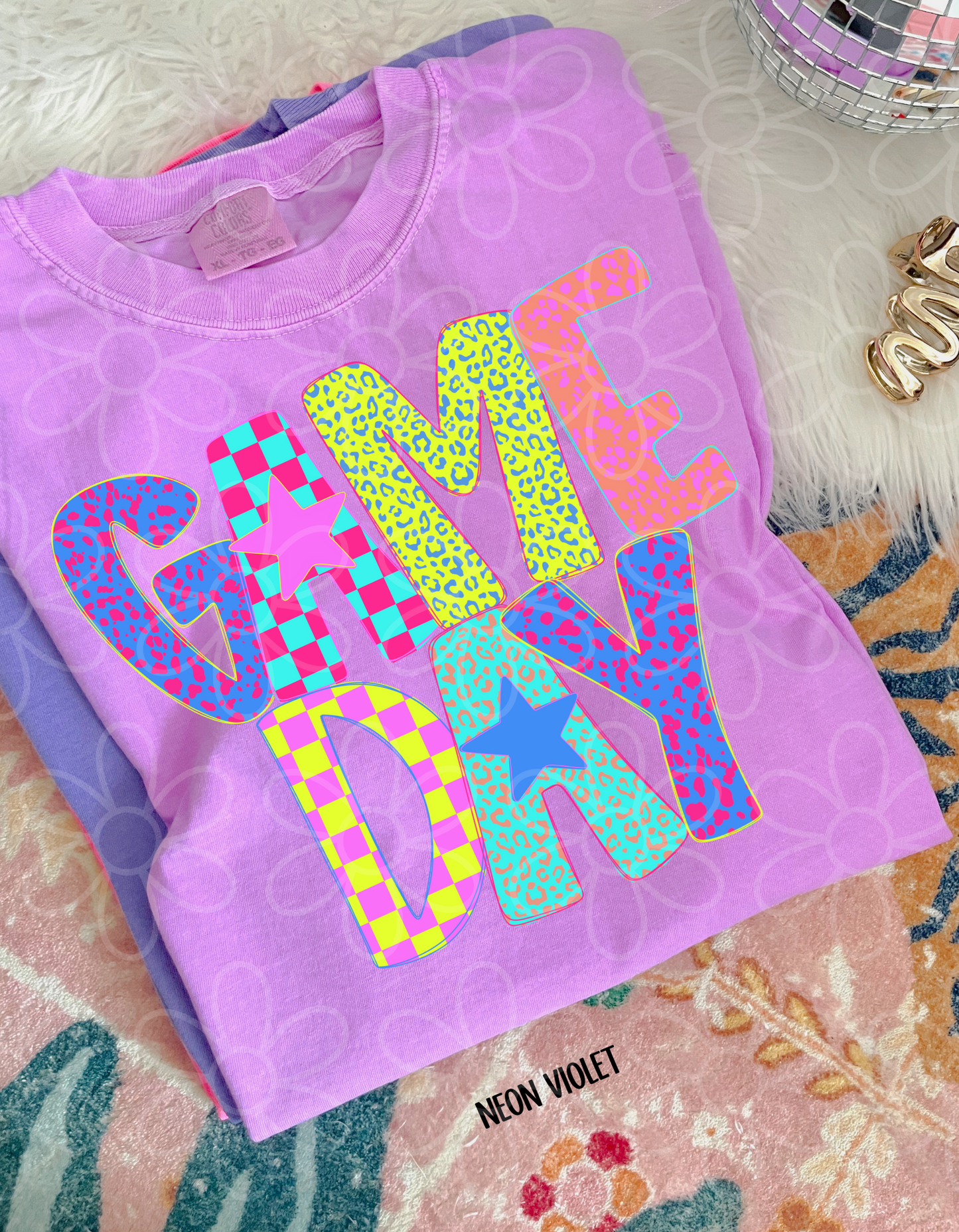 Colorful Leopard Checkered Game Day Completed Tee
