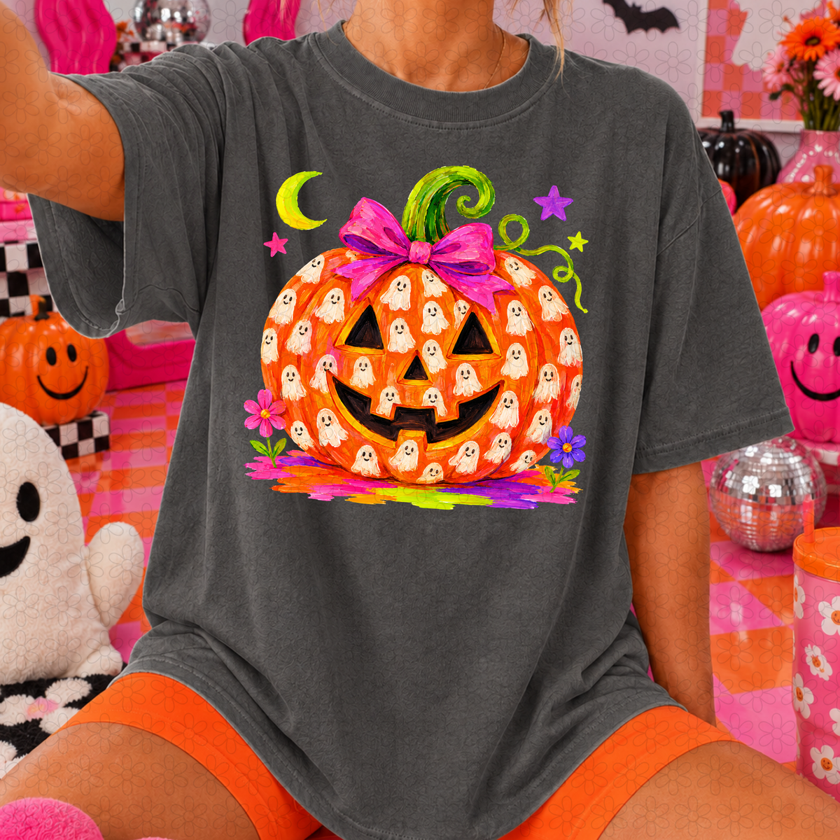 Colorful Pumpkin Ghost DTF Transfer