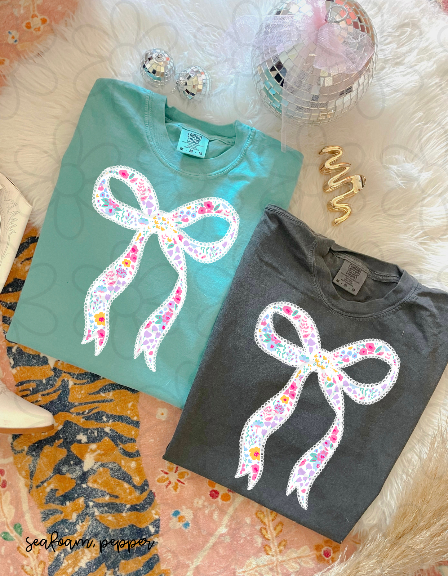 Coquette Floral White Bow DTF Transfer