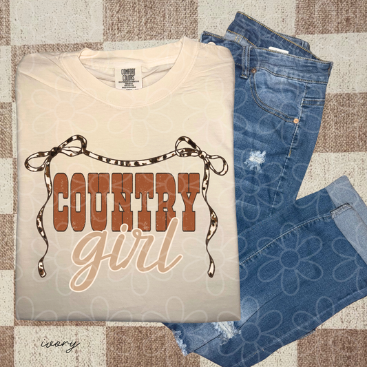 Country Girl Cow Bows Completed Tee