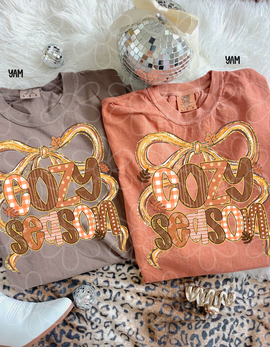 Cozy Season Gold Bow Completed Tee