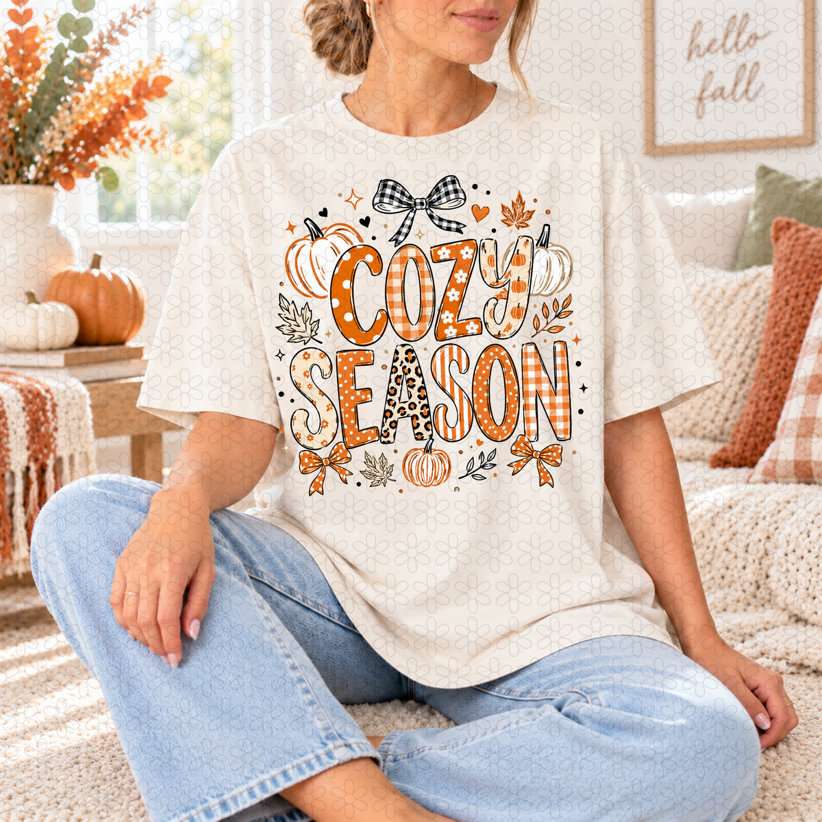 Cozy Season Pumpkin Gingham DTF Transfer