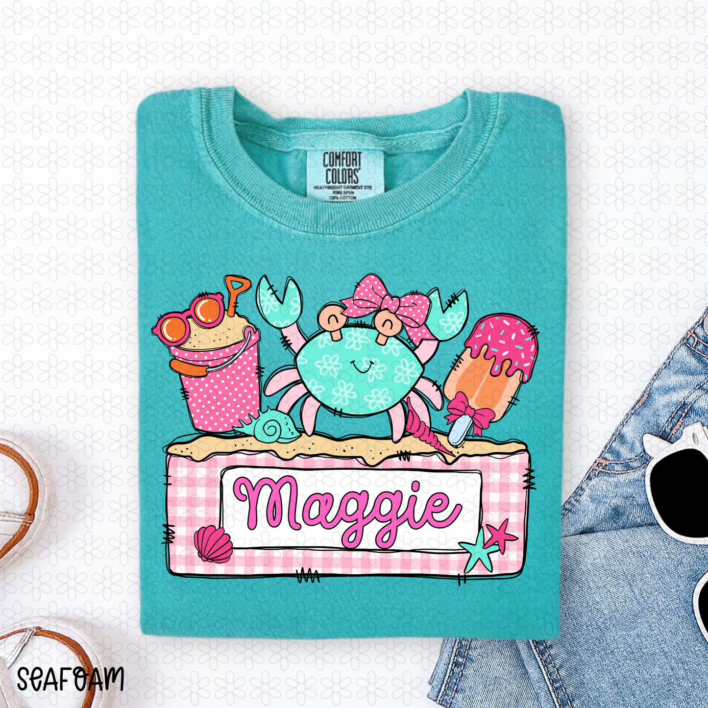 Crab Custom Name Plate- Pink DTF Transfer