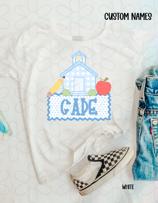 Custom Name Blue School Kids Completed Tee