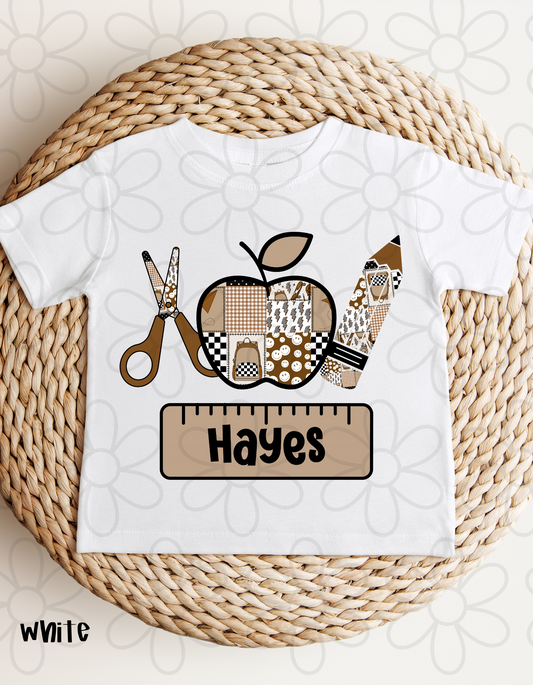 Custom Name Brown Back To School Trio  Kids Completed Tee