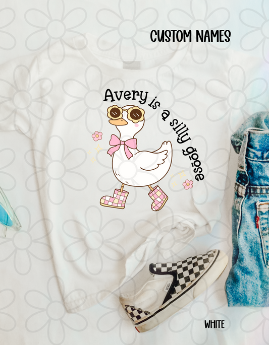 Custom Name Girls Silly Goose Kids Completed Tee
