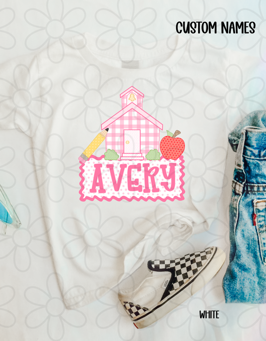 Custom Name Pink School Kids Completed Tee