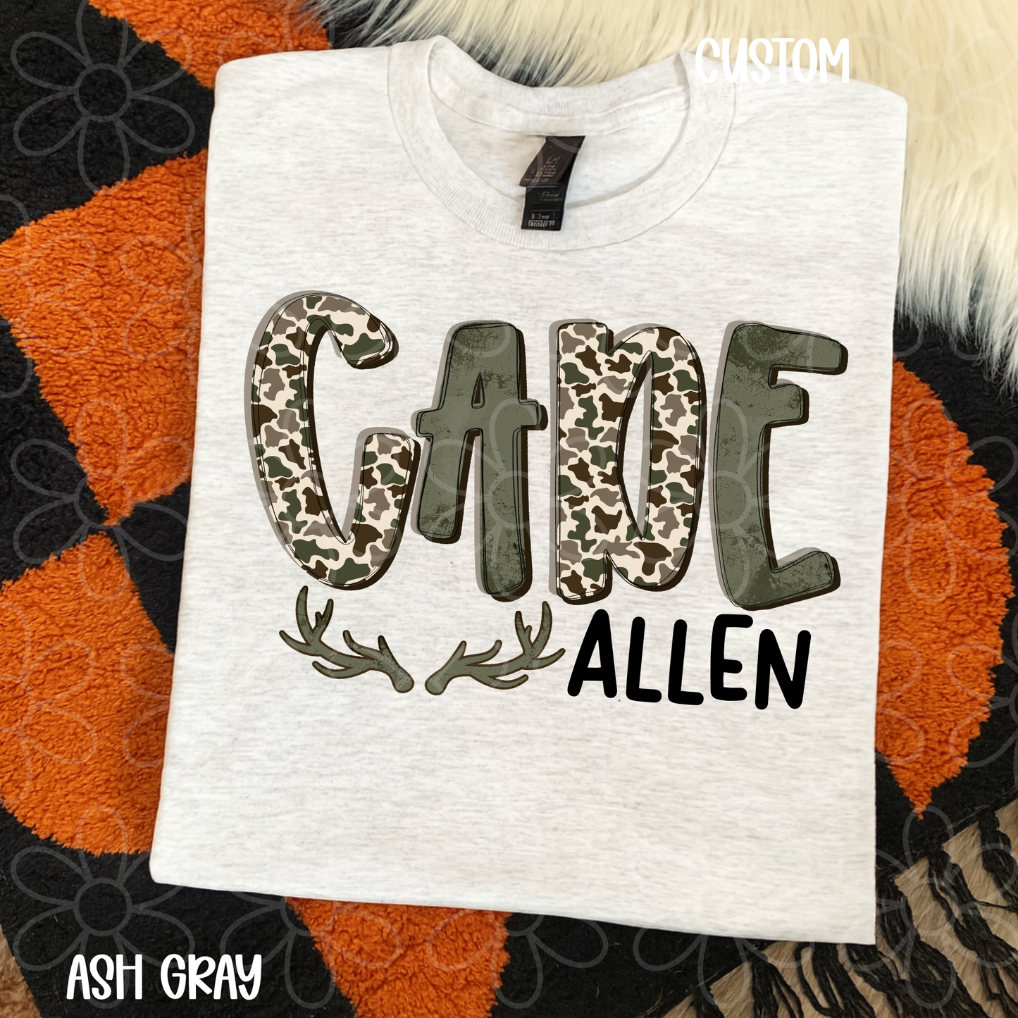 Custom Names Antlers Boys Camo Checkered Green DTF Transfer