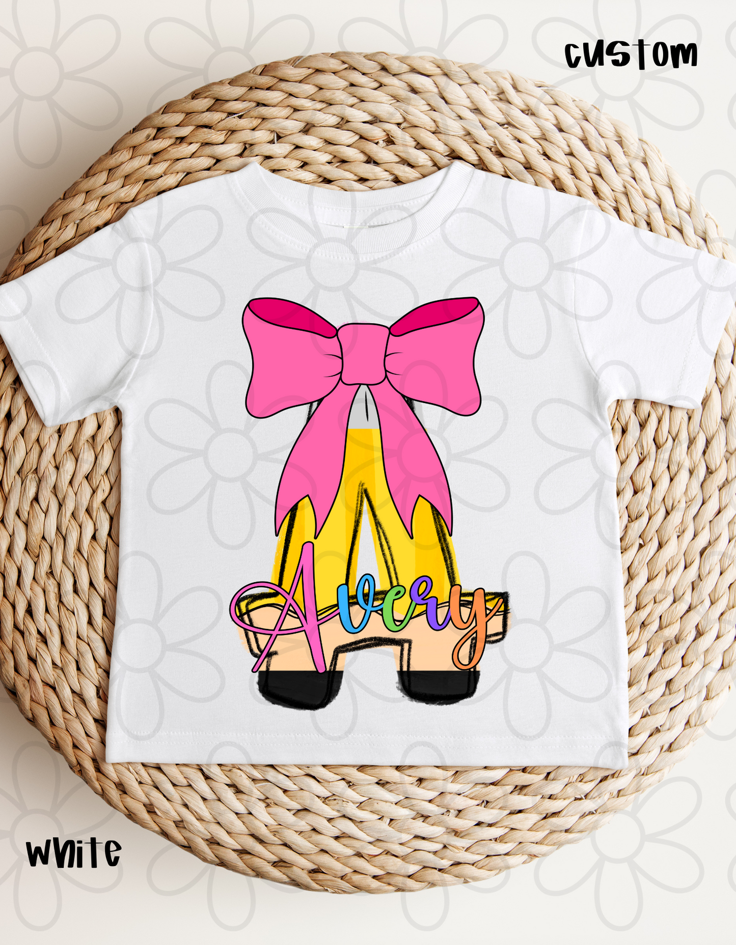 Pencil Bow Custom Name DTF Transfer