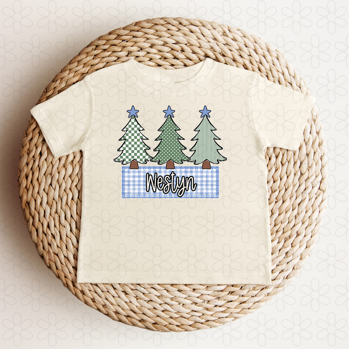 Custom Blue Checkered Christmas Nameplate DTF Transfer
