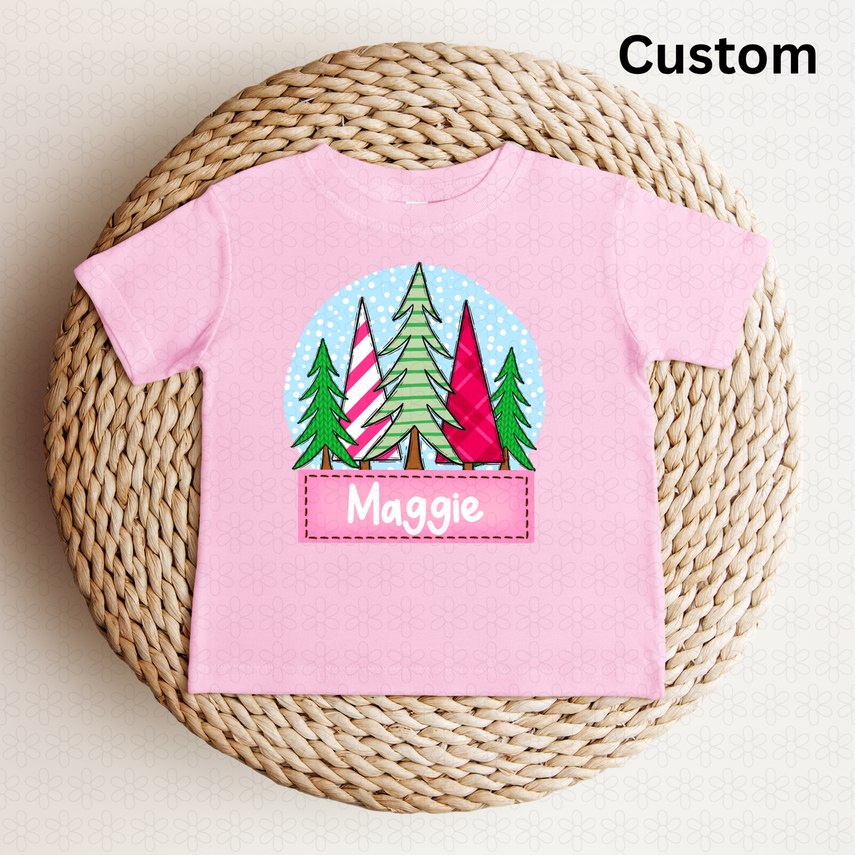 Custom Christmas Tree Nameplate Pink DTF Transfer