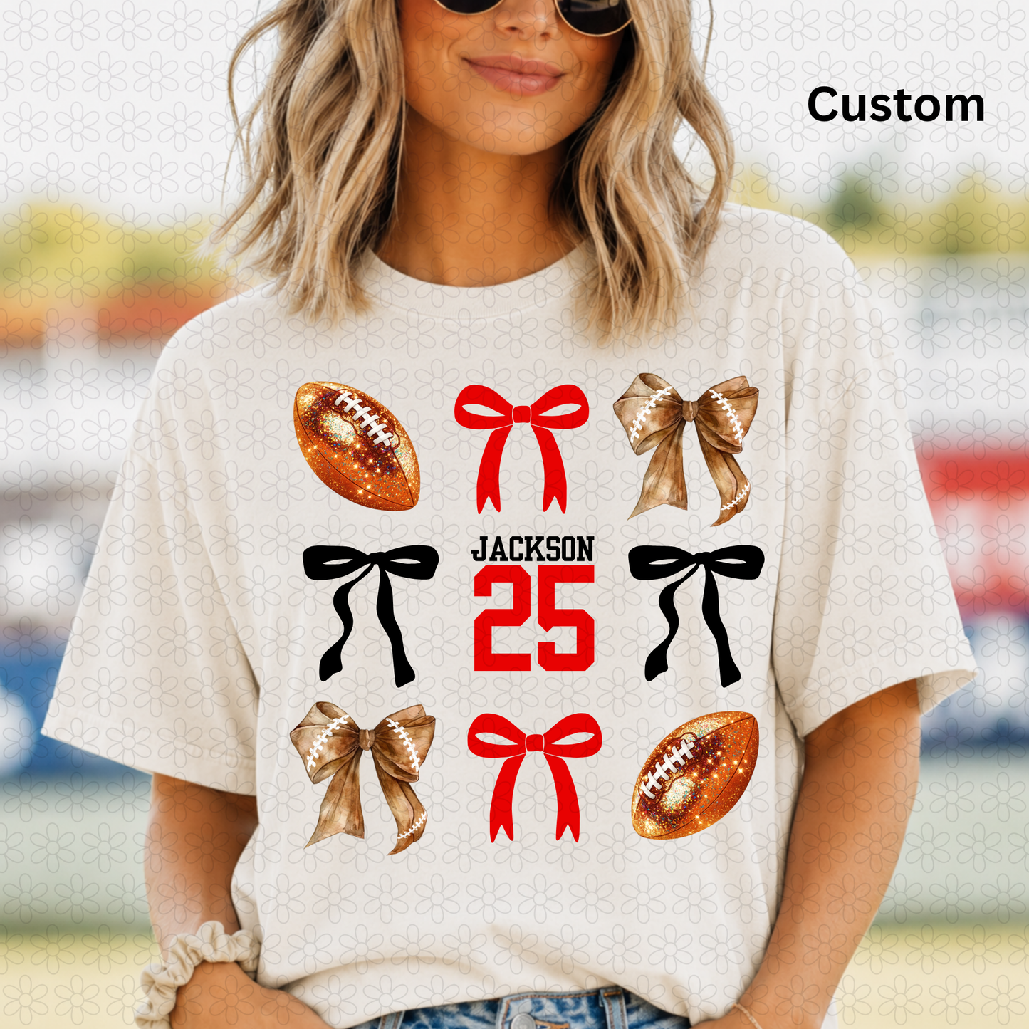 Custom Footballs and Bows DTF Transfer