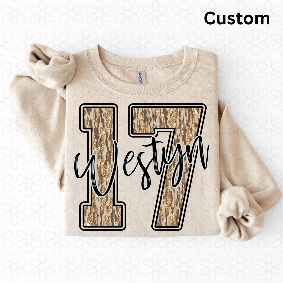 Custom Glitter Camo Numbers DTF Transfer