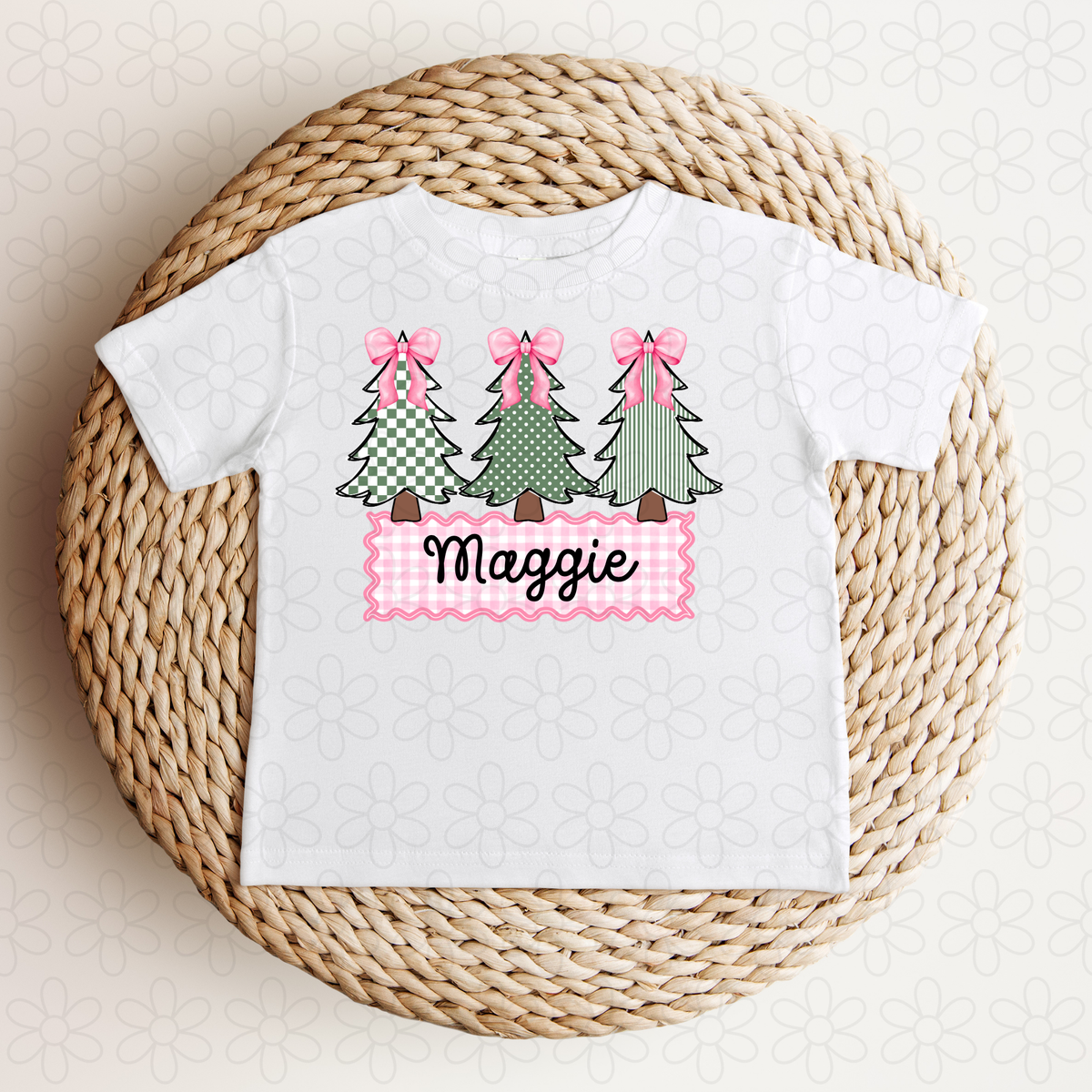 Custom Pink Checkered Christmas Nameplate DTF Transfer