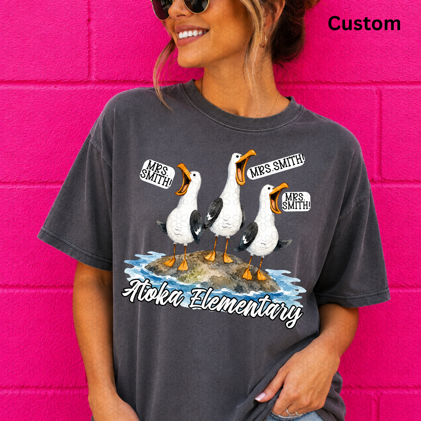 Custom SEAGULL TEACHER WITH School Name DTF Transfer