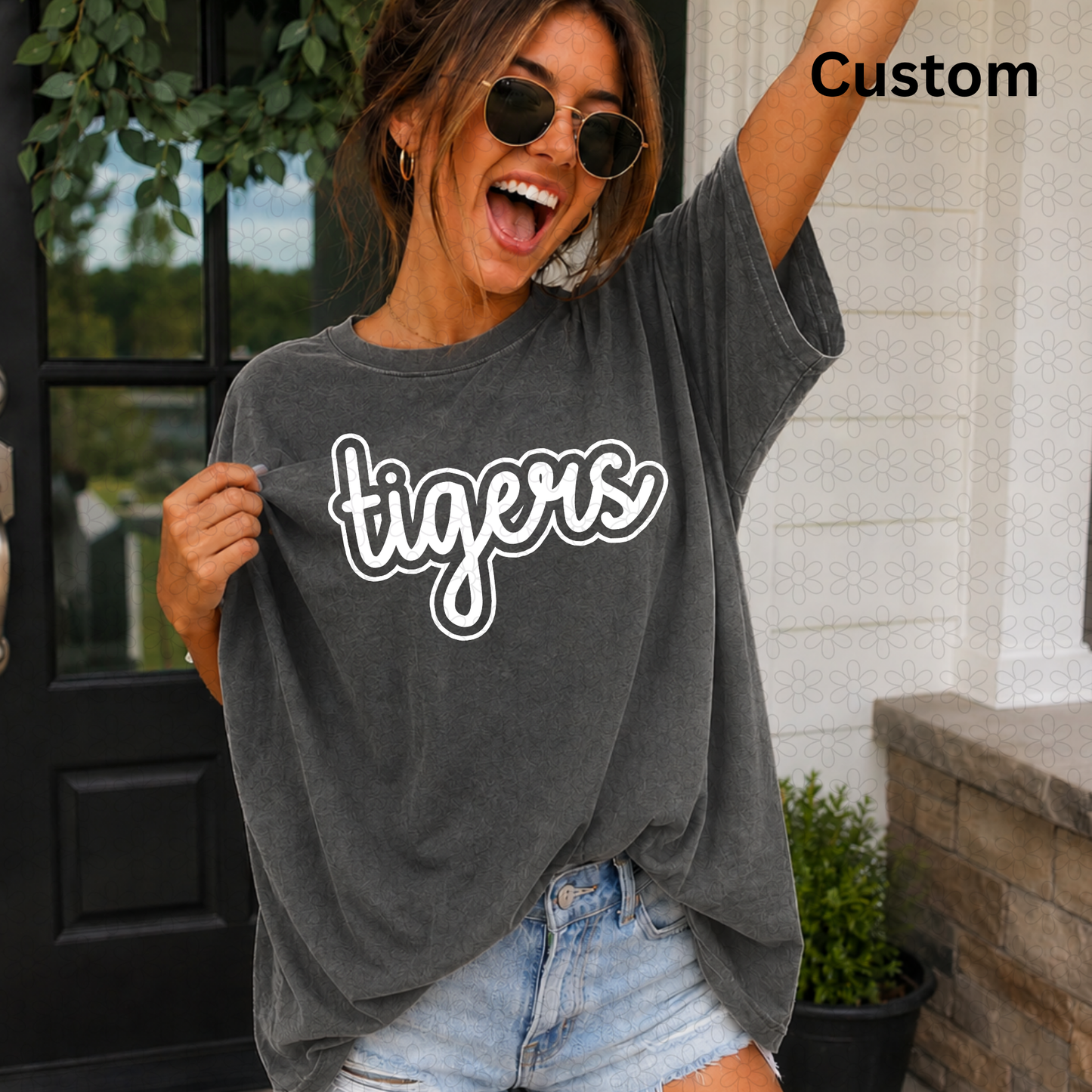 Custom Script bubble double outline school spirit mascot DTF Transfer