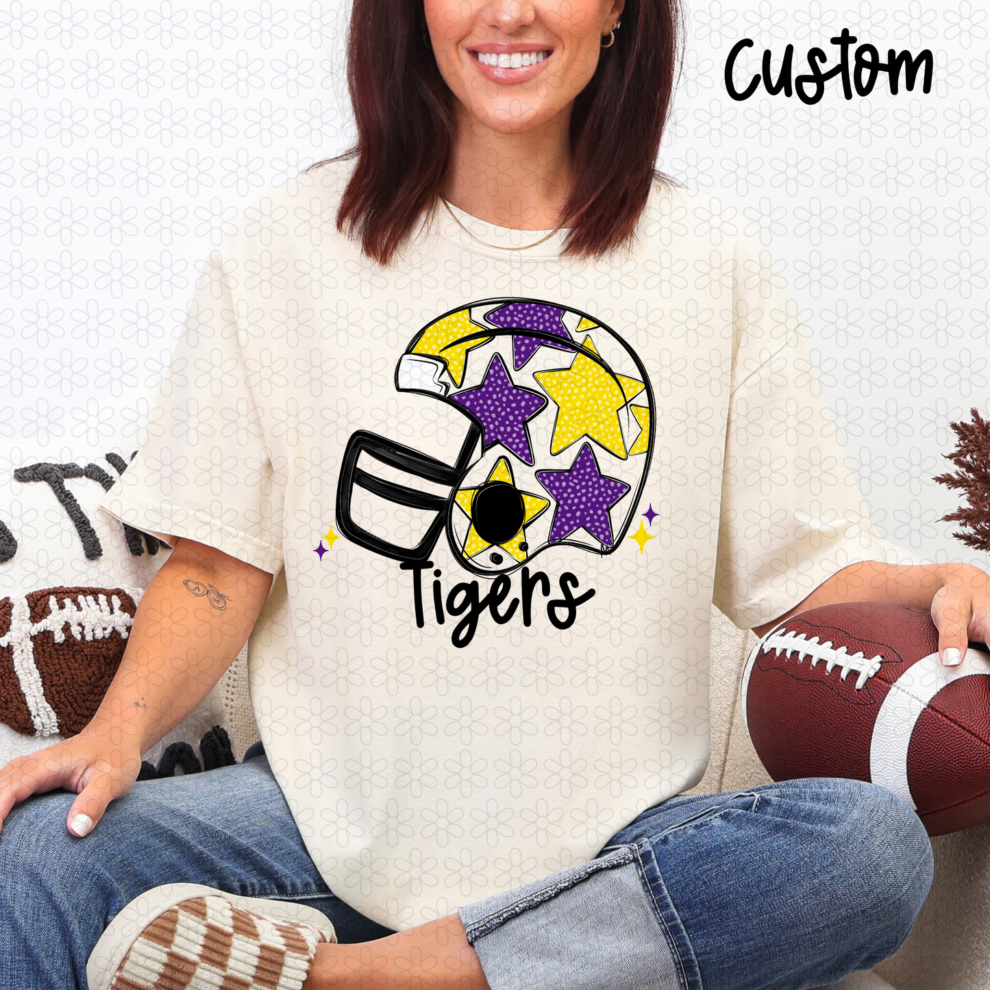 Custom Team Name Star Football Helmet DTF Transfer