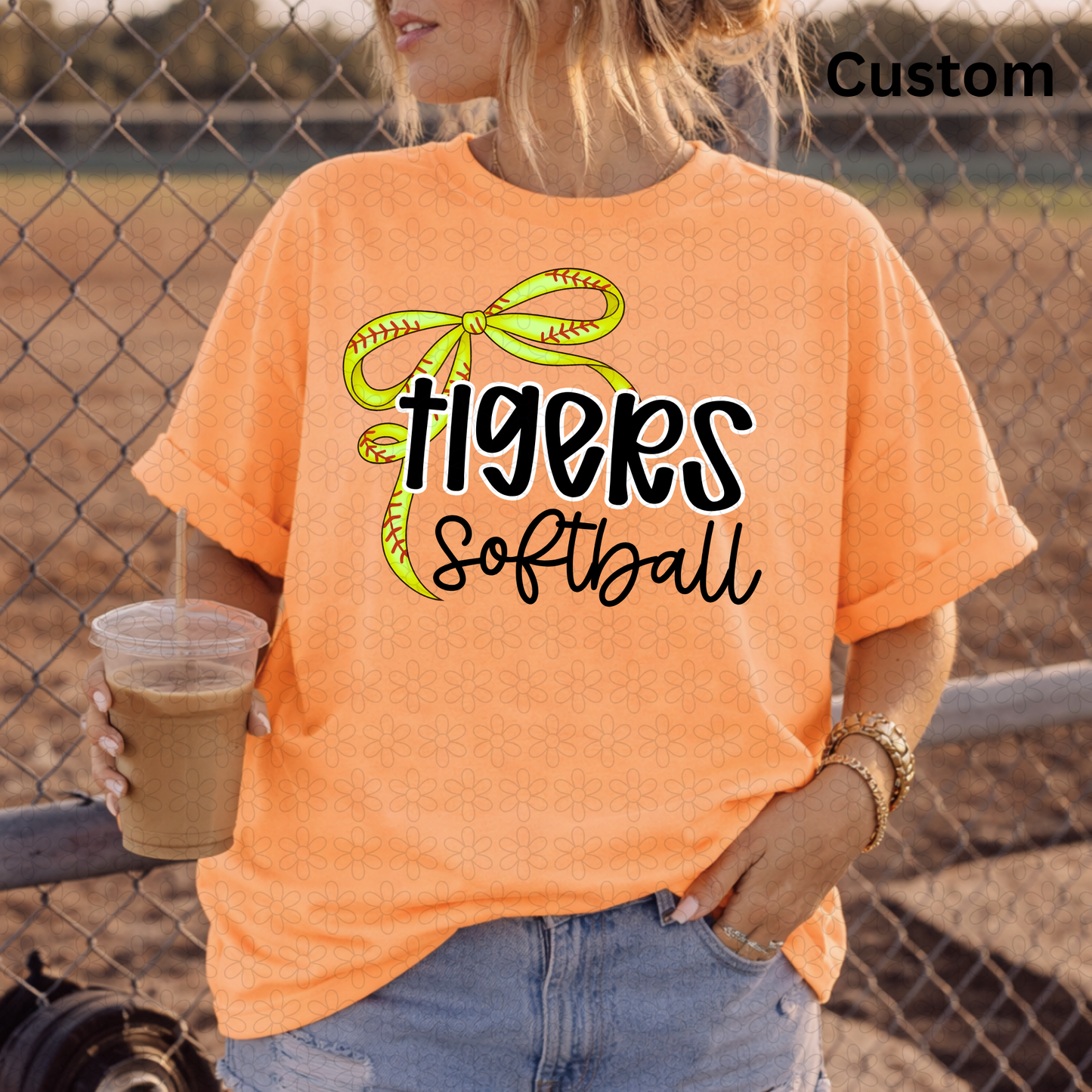 Custom thin softball bow DTF Transfer
