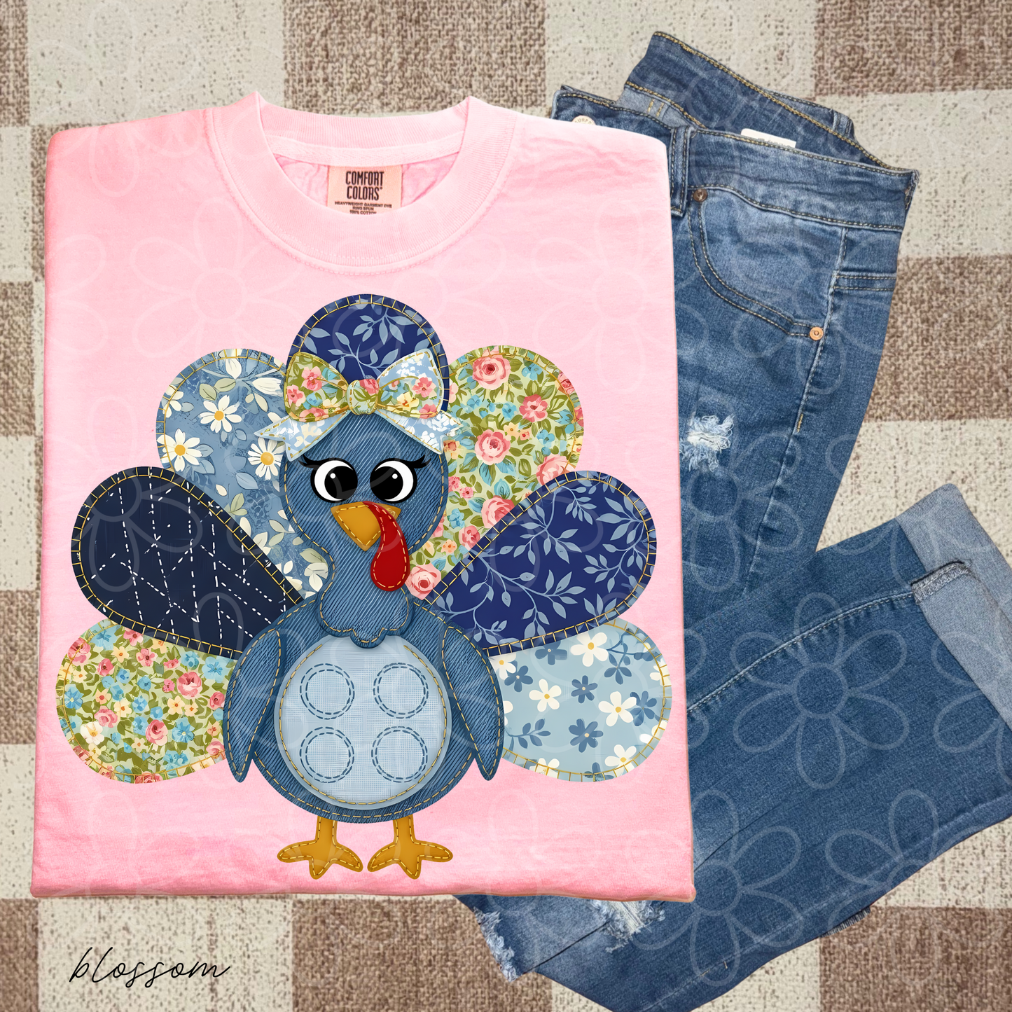 Denim Floral Turkey Completed Tee